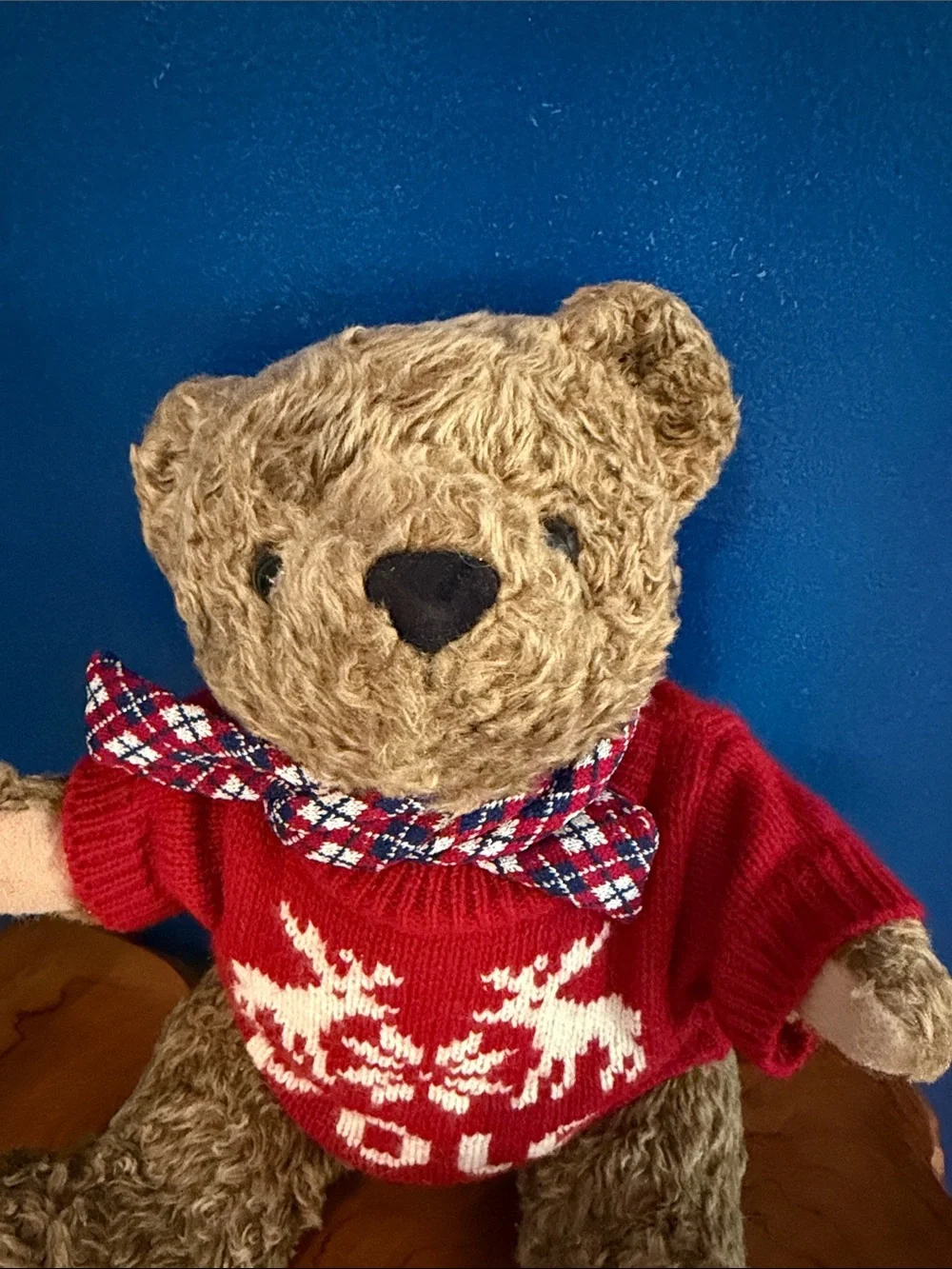 Vintage 1998 Polo by Ralph Lauren Brown Bear with Red Sweater and Plaid Bow 12”